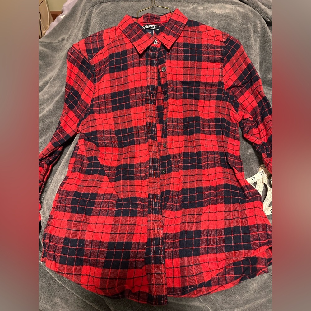 Lands' End Red and Black Buffalo Plaid Shirt